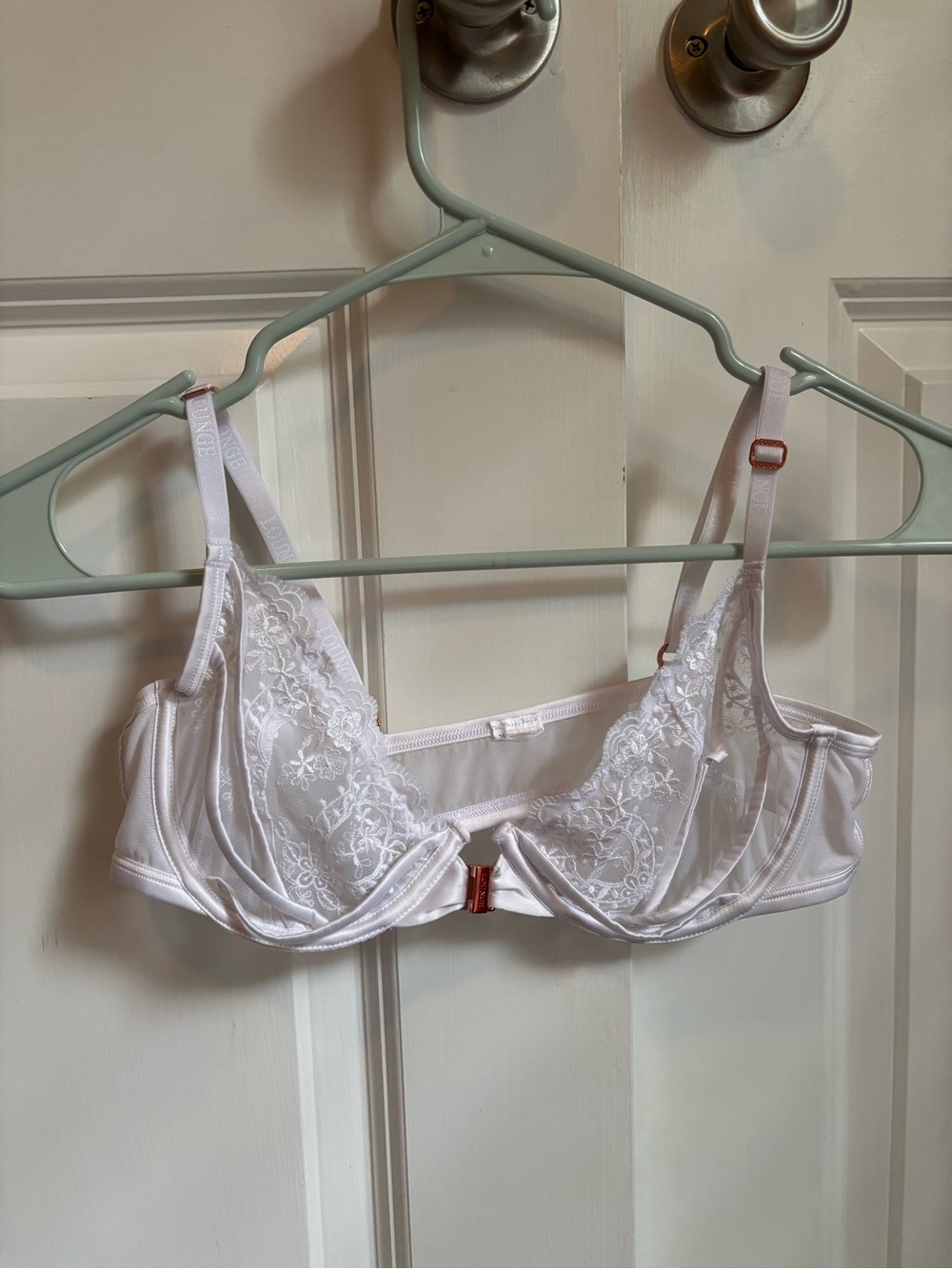 Sheer White Lace Underwire Bra with Front Closure